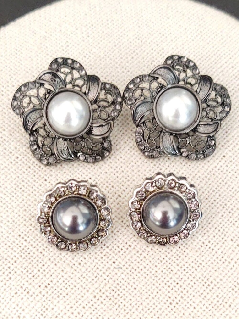 Bundle of white and gray faux pearl earrings